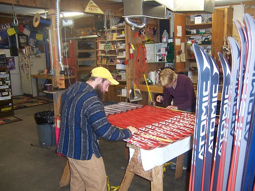 Tom and Emily Mounting Skis