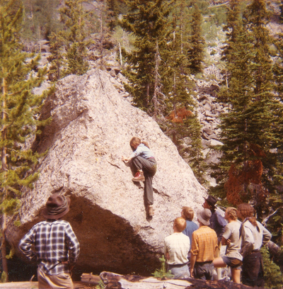 Kathy Fenton - bouldering, NOLS 1971 Kathy Fenton - bouldering, NOLS 1971