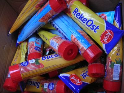 Flavored cheese in tubes