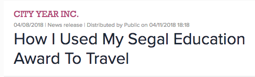 headline published on Public: How I Used My Segal Education Award to Travel