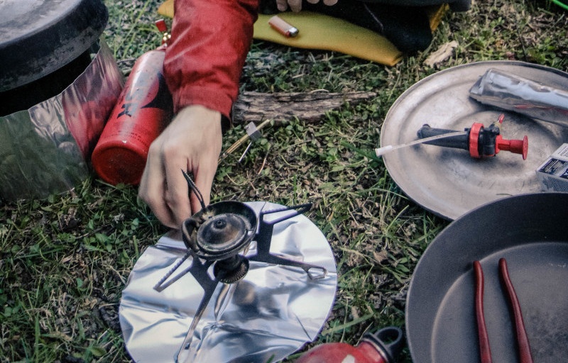 Meal prepared on a camp stove