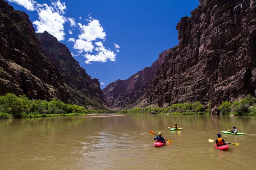 Group Paddling through Wilderness in Utah
